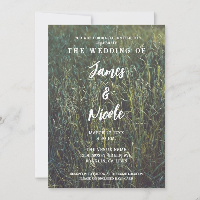 Invitation Green Grass Field Woodsy Forest Mariage extérieur (Devant)