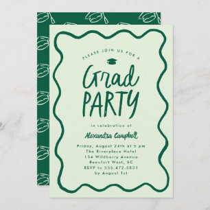 Invitation Green Hand Drawn Squiggle Graduation Party