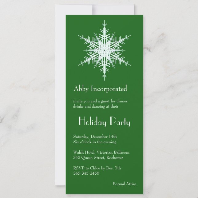 Invitation Green Holiday Snowflake (Devant)