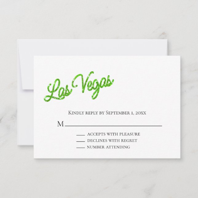 Invitation Green Las Vegas Sparkles Wedding RSVP (Devant)
