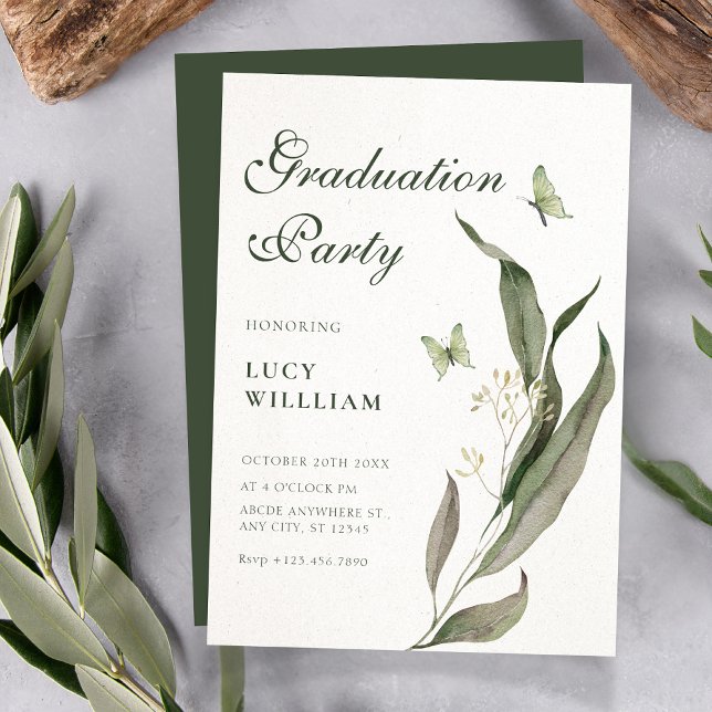 Invitation Green leaf Aesthetic elegant graduation  (Créateur téléchargé)