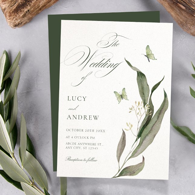 Invitation Green leaf Aesthetic elegant wedding (Créateur téléchargé)