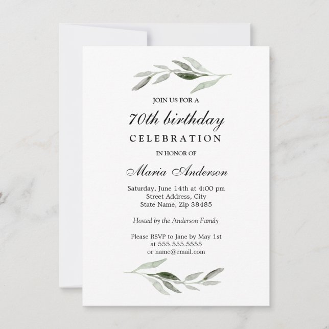 Invitation Green Leaf Fête des hommes ou des femmes 70e anniv (Devant)