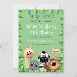 Invitation Green Leaf Zoo Animal Birthday Invitable