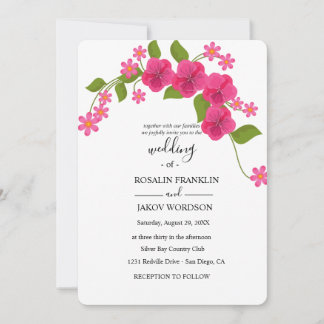 Invitation green & light magenta floral wedding