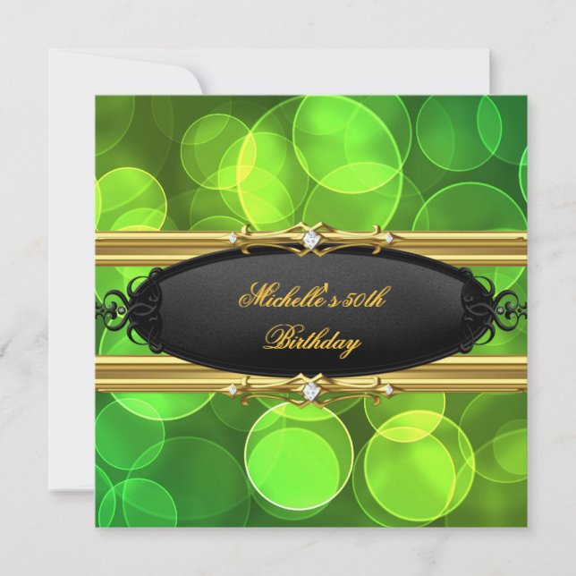 Invitation Green Lime Anniversaire Party Gold Black Diamond (Devant)