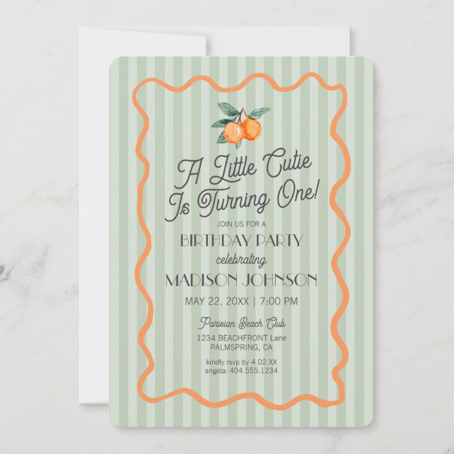 Invitation Green Little Cutie Pastel Citrus Thème Anniversair (Devant)