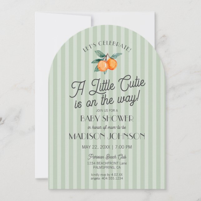 Invitation Green Little Cutie Sur Le Chemin Baby shower Citru (Devant)
