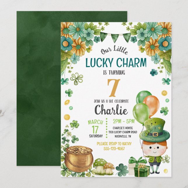 Invitation Green Little Leprechaun Boy St. Patricks Anniversa (Devant / Derrière)