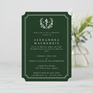 Invitation Green MD Asclepius + Laurel Wreath Graduation