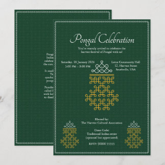 Invitation Green Minimal Tamil Kolam Pongal