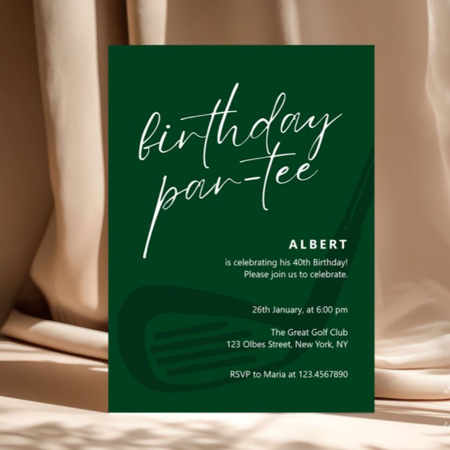 Invitation Green Minimalist Golf Birthday Partee (golf cart course birthday party, greens clubs golfer celebration fun, invitation for him congratulat)