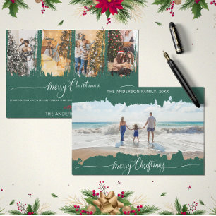 Invitation Green Modern Minimalist Photo Collage de Noël
