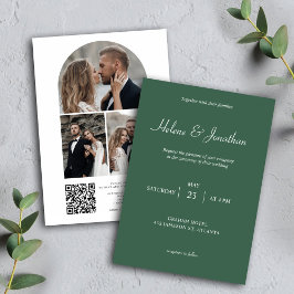 Invitation Green Modern Photo QR Code Mariage élégant
