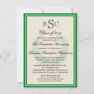 Invitation Green Monogram Laurel Classic College Graduation