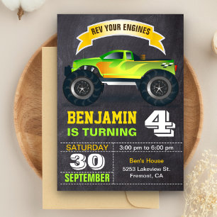 Invitation Green Monster Truck Anniversaire de enfant Party
