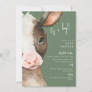 Invitation Green Moo-ving in Soon Cow C'est un Baby shower de