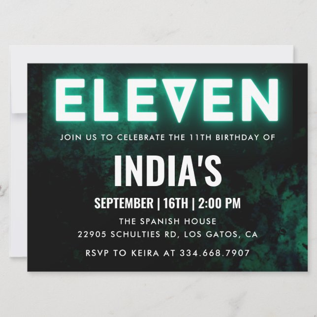 Invitation Green Neon 11e anniversaire (Devant)