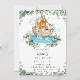 Invitation Green Noah's Ark Genre Neutre Anniversaire
