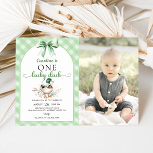 Invitation Green One Lucky Duck 1er Anniversaire Photo Invita