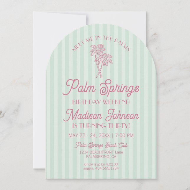 Invitation Green Palm Springs Pastel Beach Anniversaire Week- (Devant)