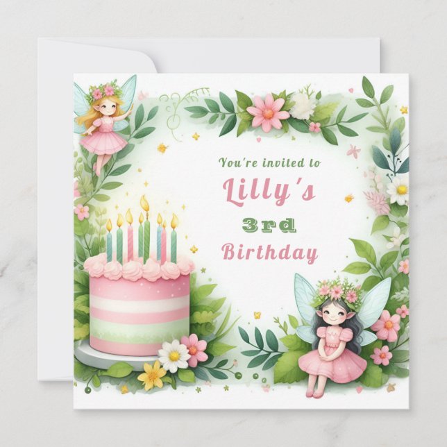Invitation Green Pastel Fairy Anniversaire - (Devant)