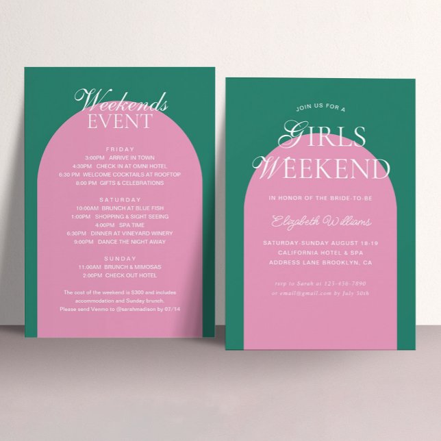 Invitation Green Pink Arch Girls Weekend Bachelorette Party (Créateur téléchargé)