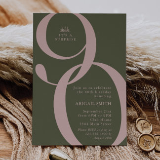 Invitation Green Pink Shh It's a Surprise 90th Birthday Party
