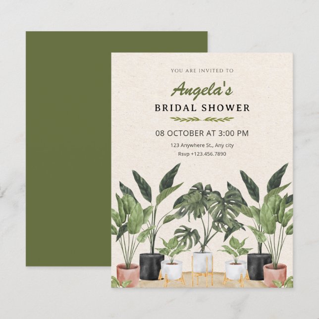 Invitation Green plants bridal shower (Devant / Derrière)