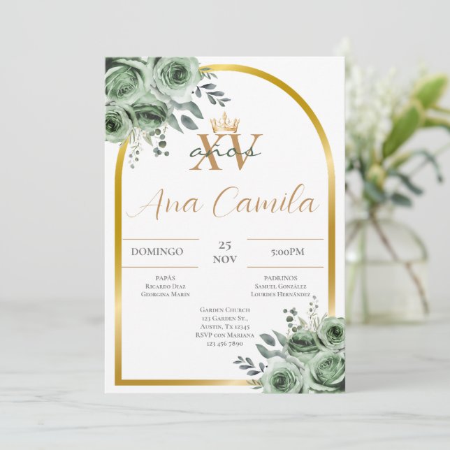 Invitation Green Quinceanera (Debout devant)