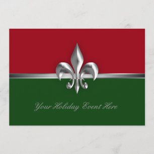 Invitation Green Red Fleur de Lis Holiday