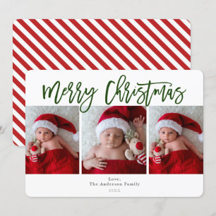 Invitation Green Red Joyeux Noël Holiday 3 Photos Photo