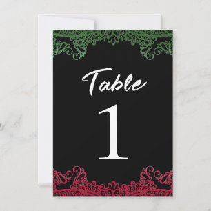 Invitation Green & Red Lace Elegant Fiesta Black Table Numéro