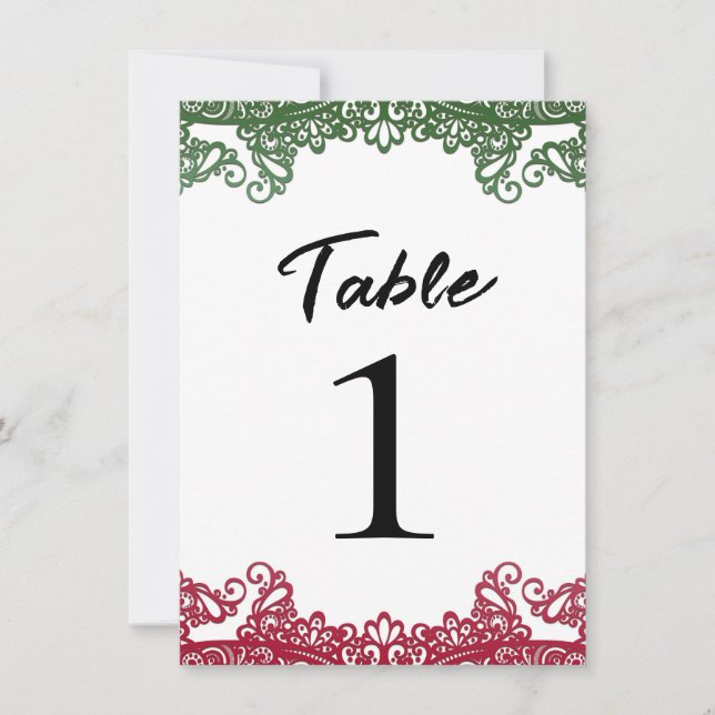 Invitation Green & Red Lace Elegant Fiesta Blanc Numéro de ta (Devant)