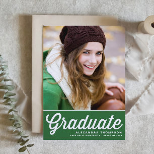 Invitation Green Retro Bold Typographie Photo Graduation