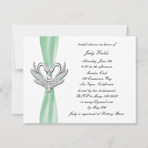 Invitation Green Ribbon Silver Swans nuptiale douche Invitati