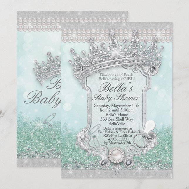 Invitation Green Royal Bling Parties scintillant Bébé Douche  (Devant / Derrière)