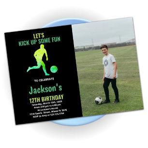 Invitation Green Runer Soccer Anniversaire avec photo