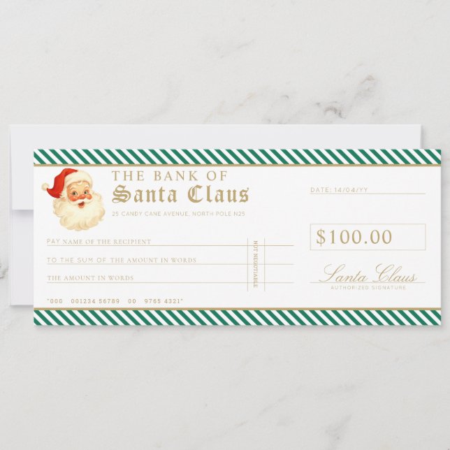 Invitation Green Santa Cheque Gift Voucher Card (Devant)