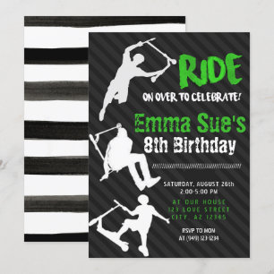 Invitation Green Scooter Skate Park fête Anniversaire