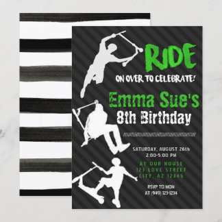 Invitation Green Scooter Skate Park fête Anniversaire