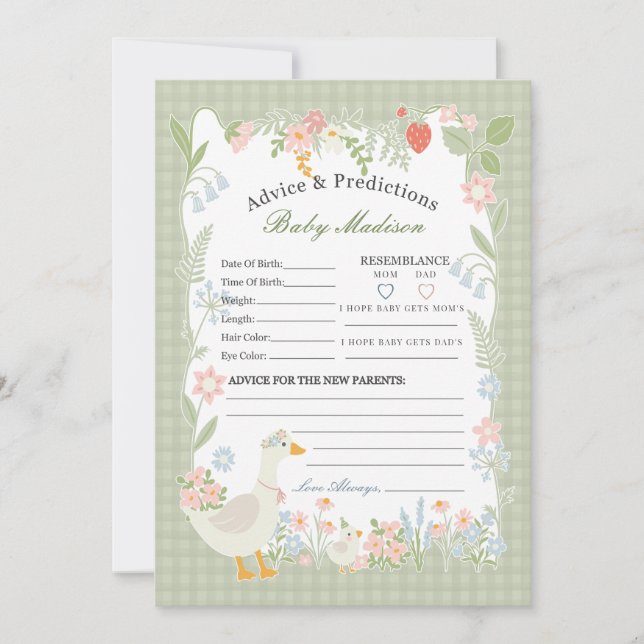Invitation Green Silly Goose Floral En vichy Conseils pour bé (Devant)