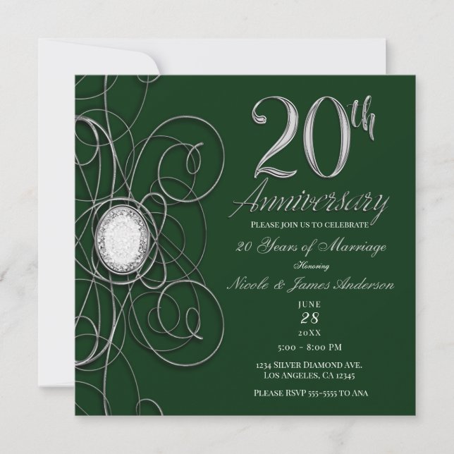 Invitation Green & Silver Diamond 20 20ème anniversaire (Devant)