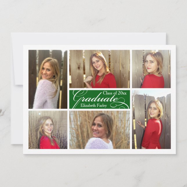 Invitation Green Six Photo Collage Diplôme personnalisé (Devant)