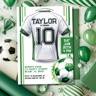 Invitation Green Soccer Sports Boy Jersey Anniversaire de enf