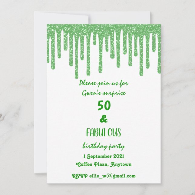 Invitation Green Sparkly Wax Drips 50 Et Fabuleux Anniversair (Devant)