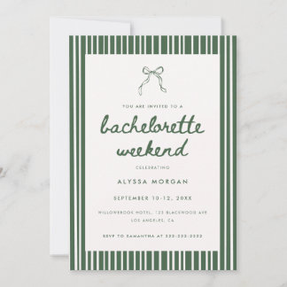 Invitation Green Stripe Coquette Bachelorette Weekend Details