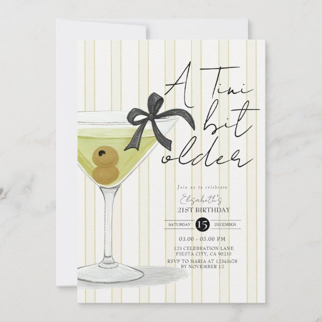 Invitation Green Stripe petit peu plus vieux Olive Martini An (Devant)