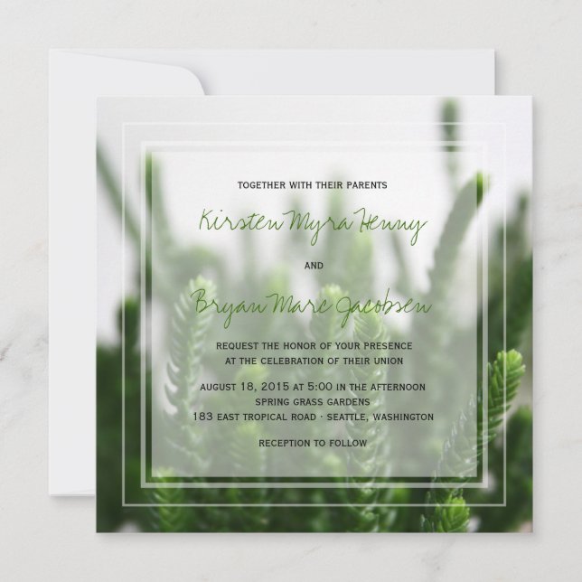 Invitation Green Succulent Grass Nature Photo Mariage moderne (Devant)