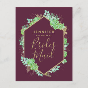 Invitation Green Succulents Gold Serez-Vous Ma Femme D'Accuei